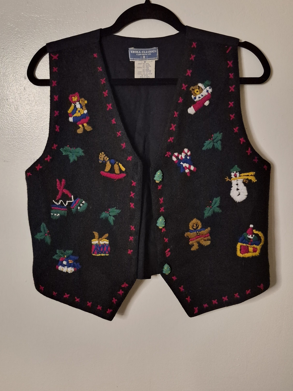 Erika Classics Clothing Co Vintage Women's Wool Blend Embroidered Vest
